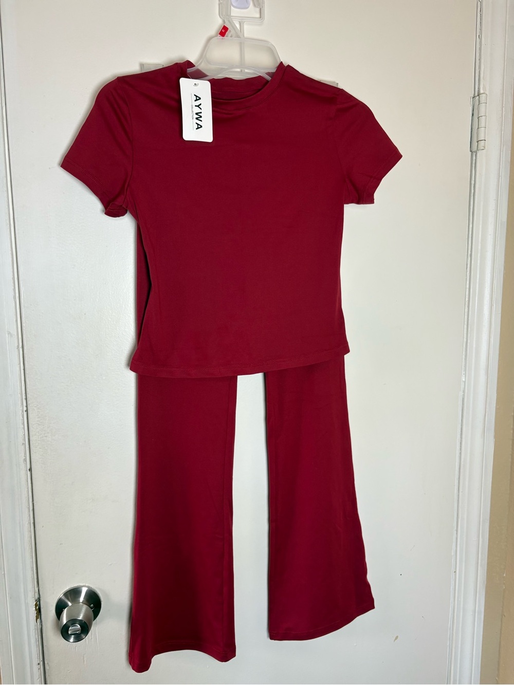 & Other Stories Burgundy Short Sleeve Top & Wide Leg Pants Set